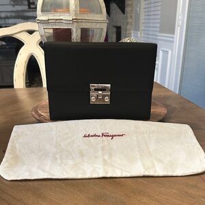 Salvatore Ferragamo Black Clutch with Silver Clasp